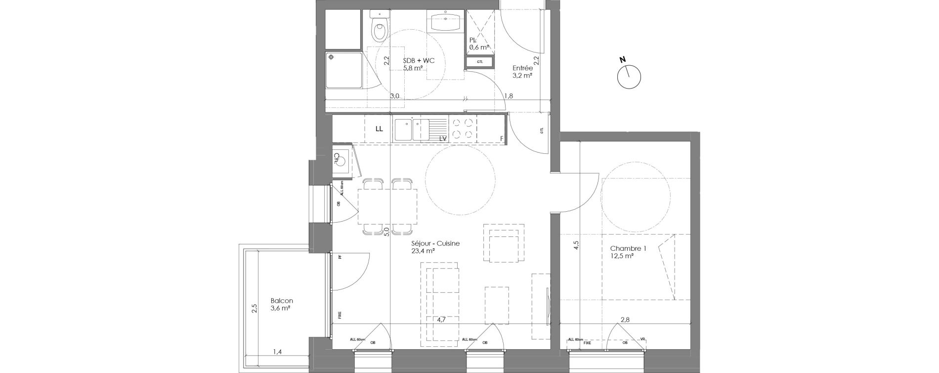 Appartement T2 de 45,50 m2 à Lannoy Centre