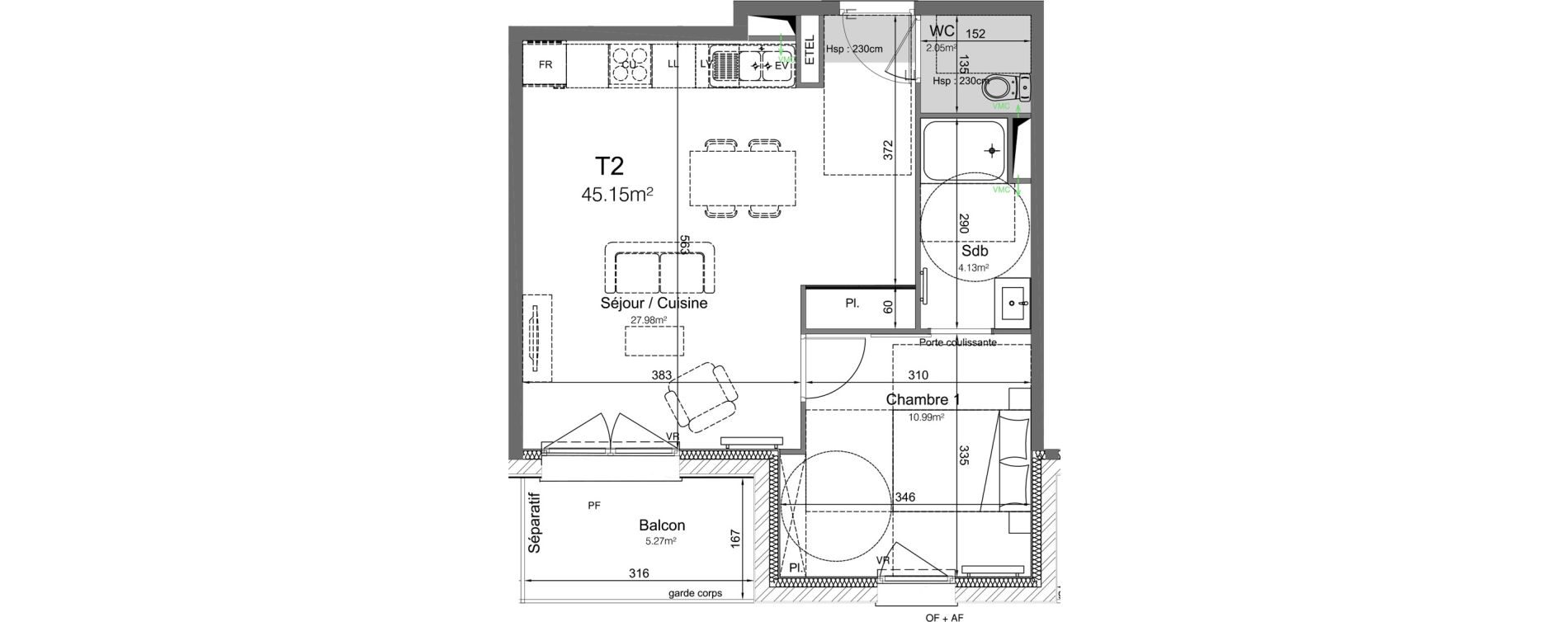 Appartement T2 de 45,15 m2 &agrave; Leers Centre