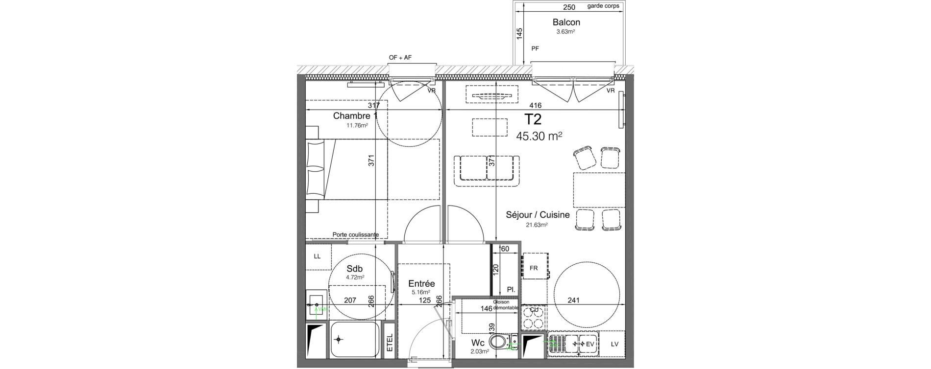 Appartement T2 de 45,30 m2 &agrave; Leers Centre