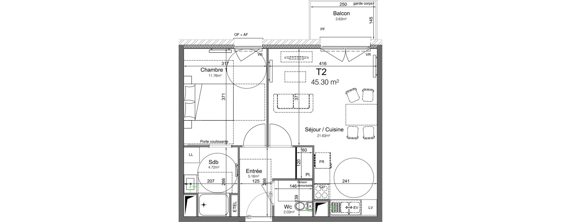 Appartement T2 de 45,30 m2 &agrave; Leers Centre