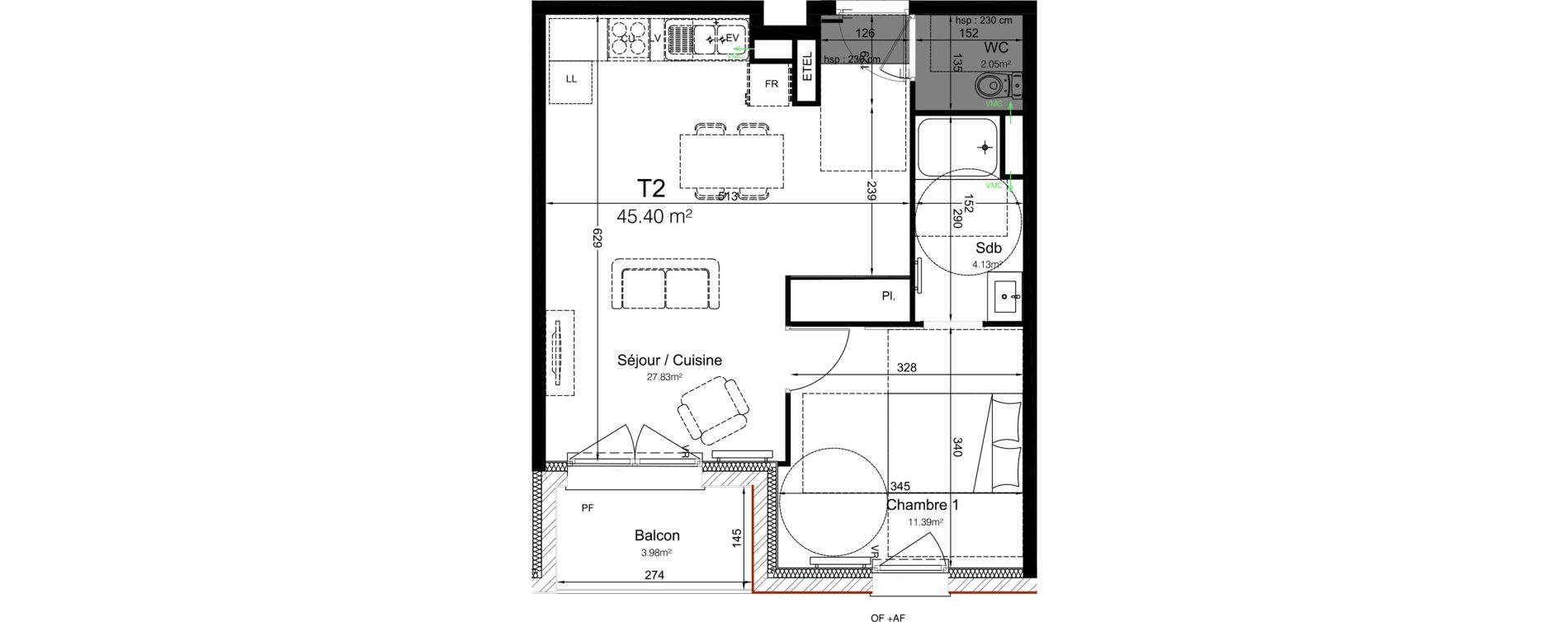 Appartement T2 de 45,40 m2 &agrave; Leers Centre