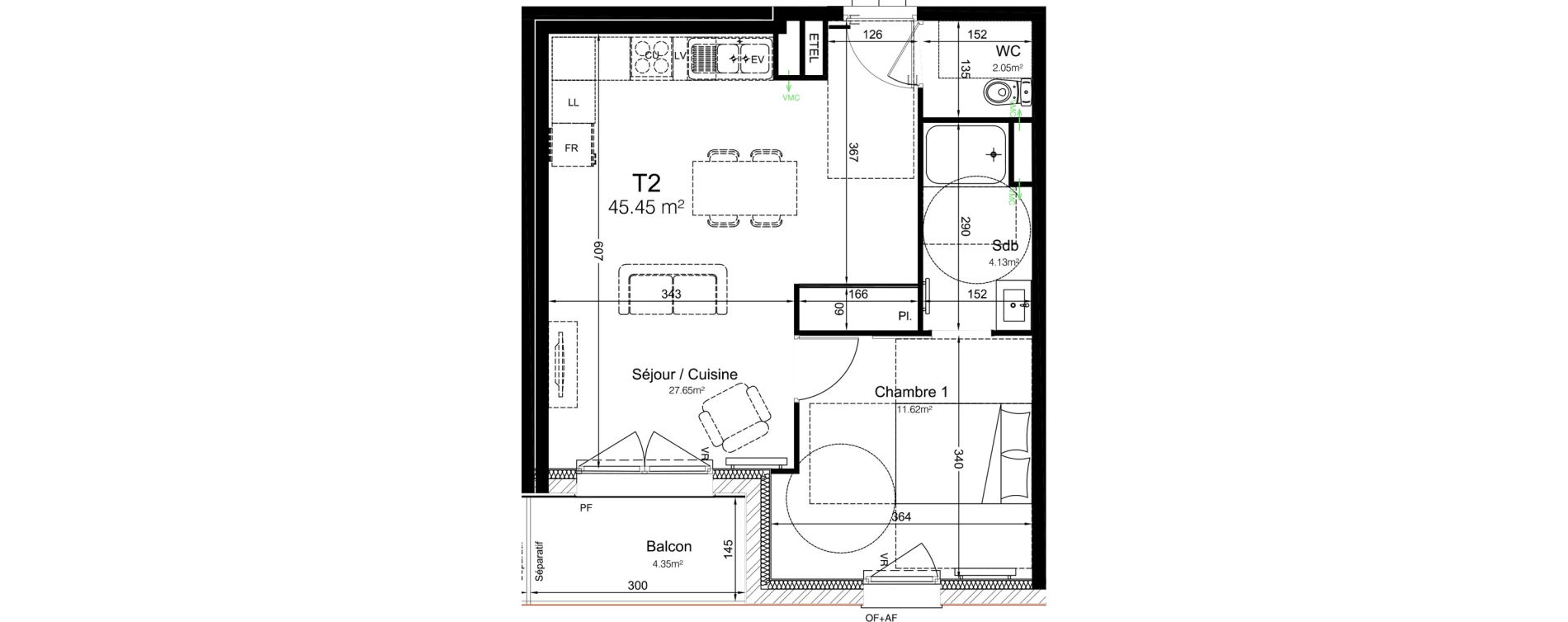 Appartement T2 de 45,45 m2 &agrave; Leers Centre