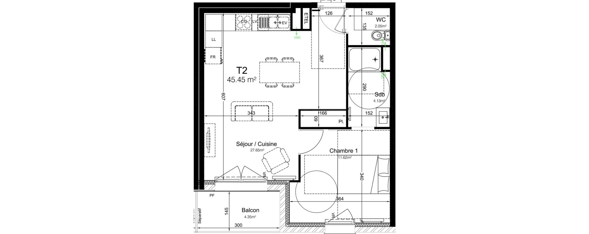 Appartement T2 de 45,45 m2 &agrave; Leers Centre