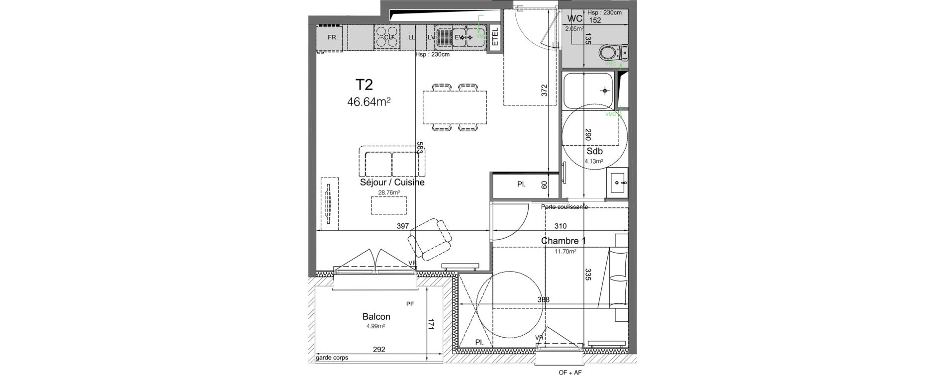 Appartement T2 de 46,64 m2 &agrave; Leers Centre