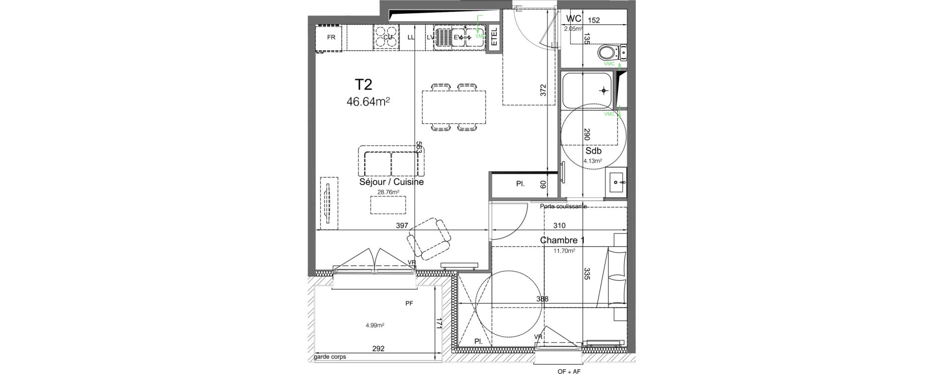 Appartement T2 de 46,64 m2 &agrave; Leers Centre