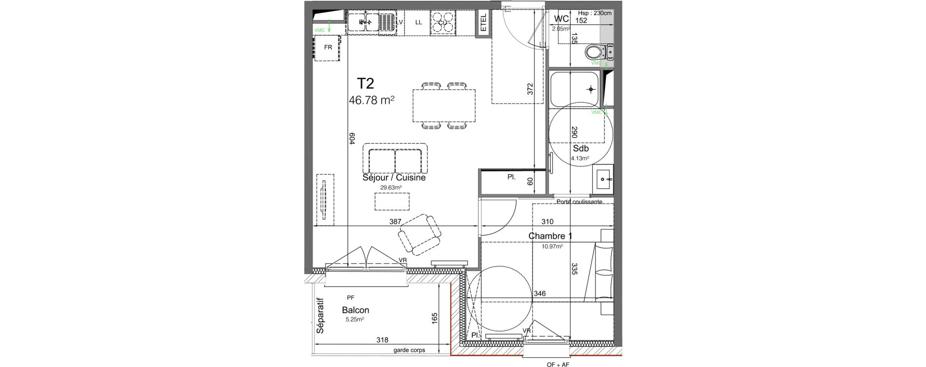 Appartement T2 de 46,78 m2 &agrave; Leers Centre