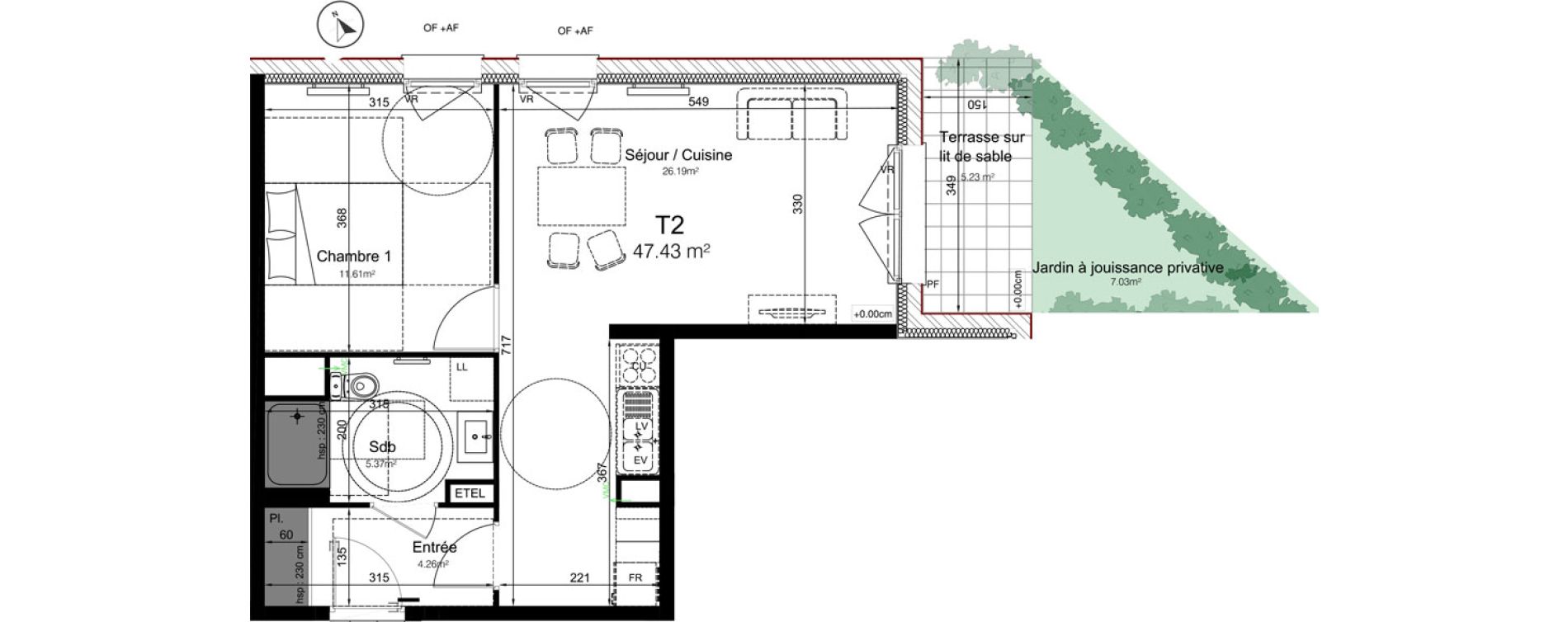 Appartement T2 de 47,43 m2 &agrave; Leers Centre
