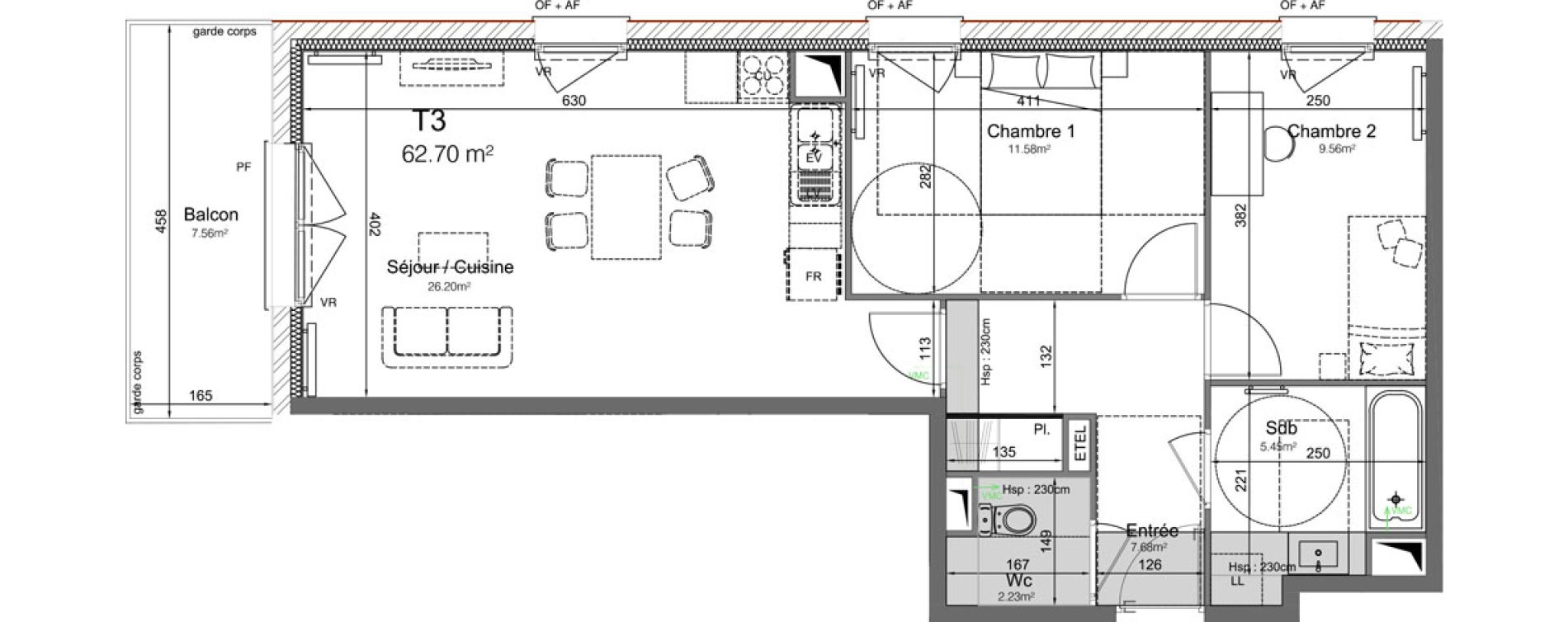 Appartement T3 de 62,70 m2 &agrave; Leers Centre