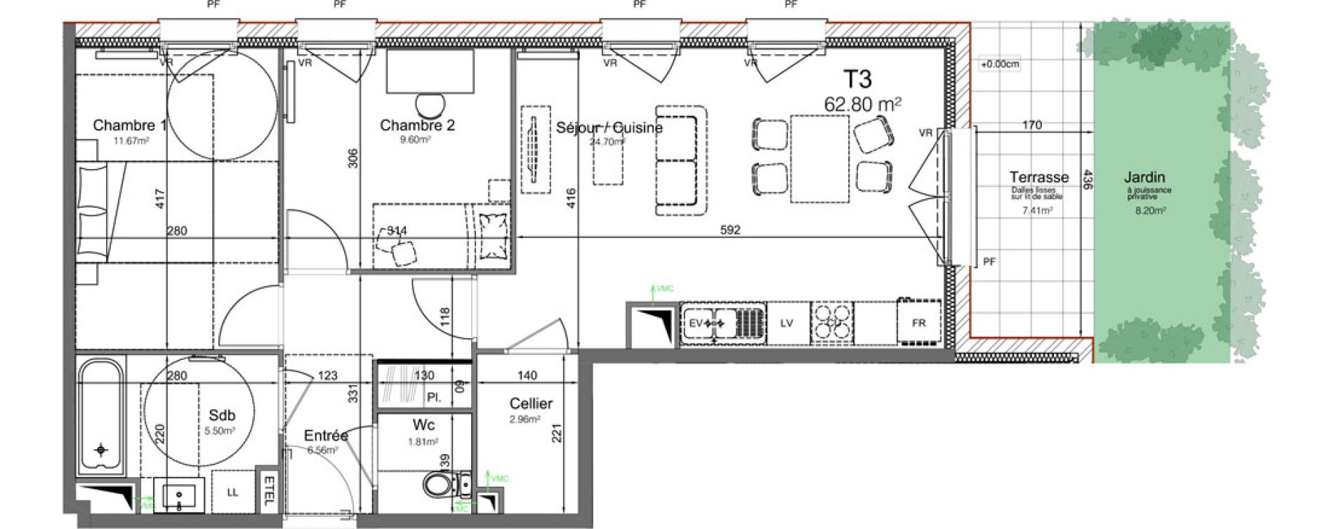 Appartement T3 de 62,80 m2 &agrave; Leers Centre