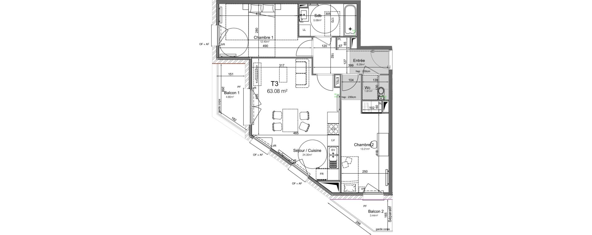 Appartement T3 de 63,08 m2 &agrave; Leers Centre