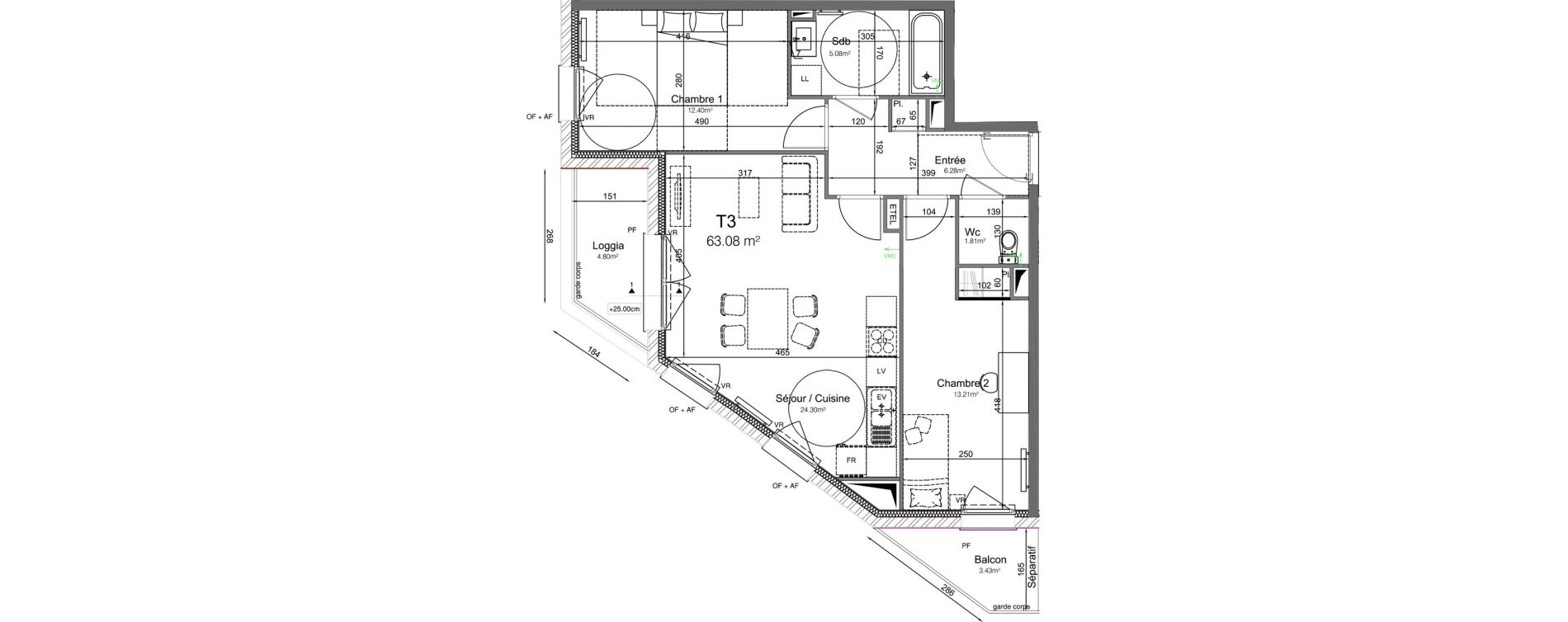 Appartement T3 de 63,08 m2 &agrave; Leers Centre