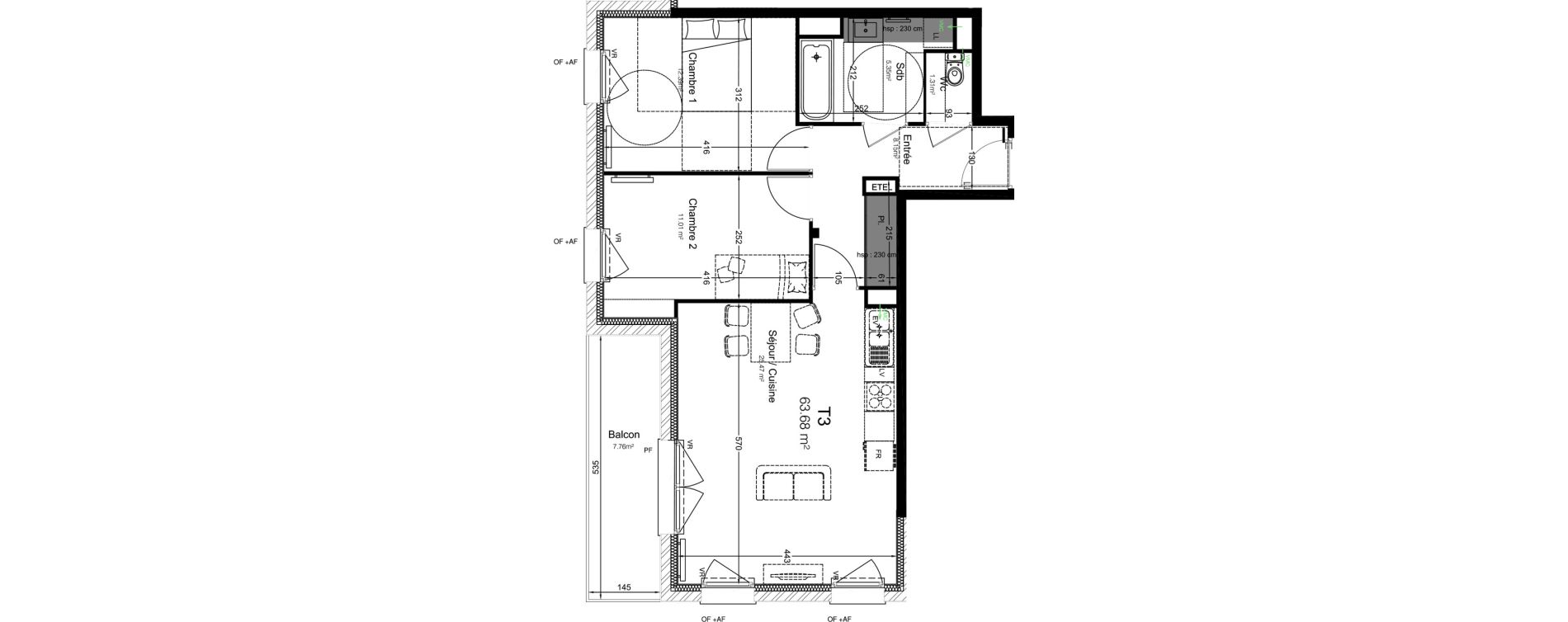 Appartement T3 de 63,68 m2 &agrave; Leers Centre