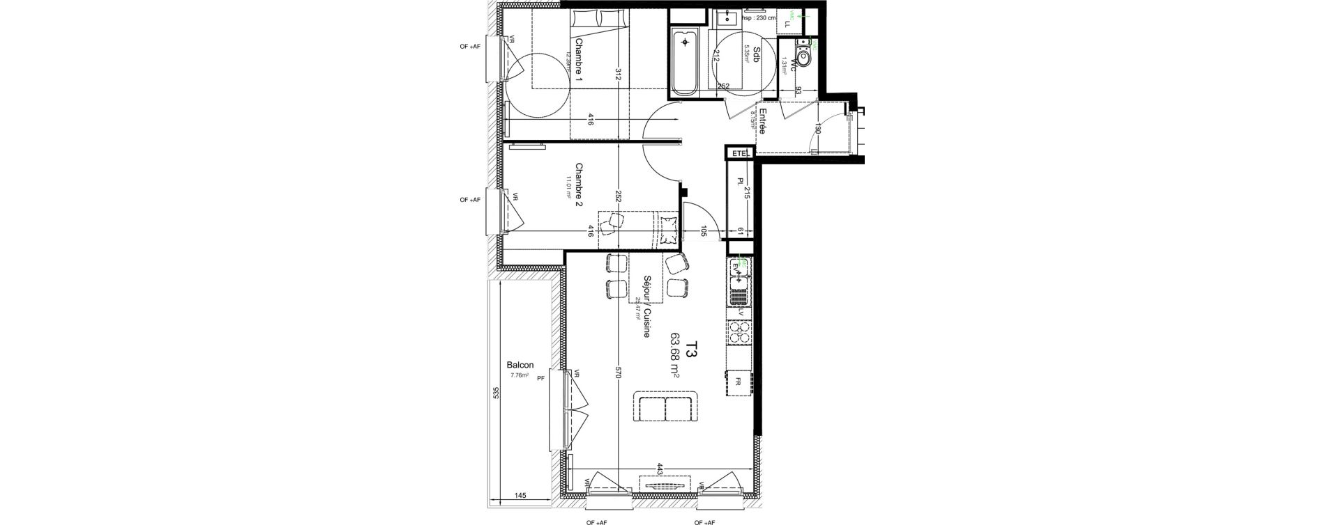 Appartement T3 de 63,68 m2 &agrave; Leers Centre