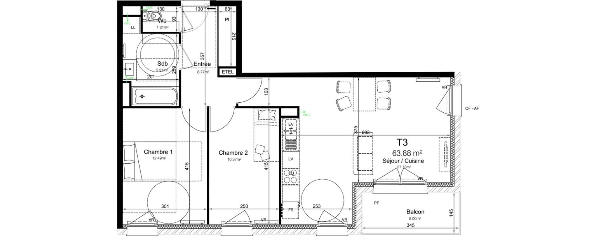 Appartement T3 de 63,88 m2 &agrave; Leers Centre