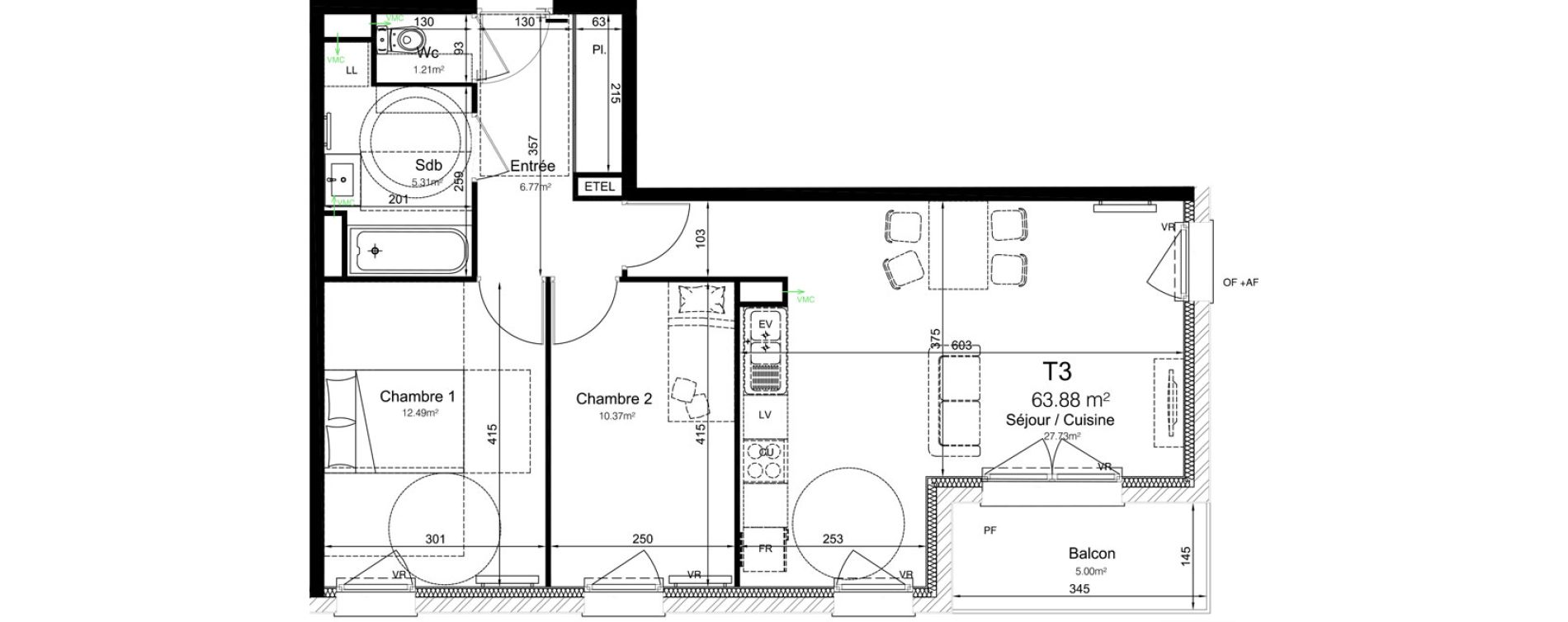 Appartement T3 de 63,88 m2 &agrave; Leers Centre