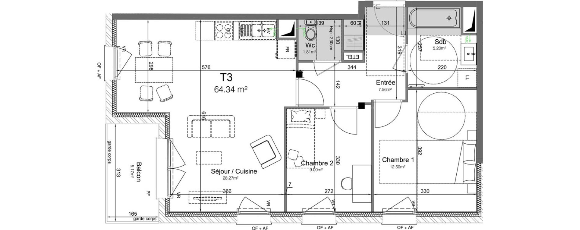 Appartement T3 de 64,34 m2 &agrave; Leers Centre