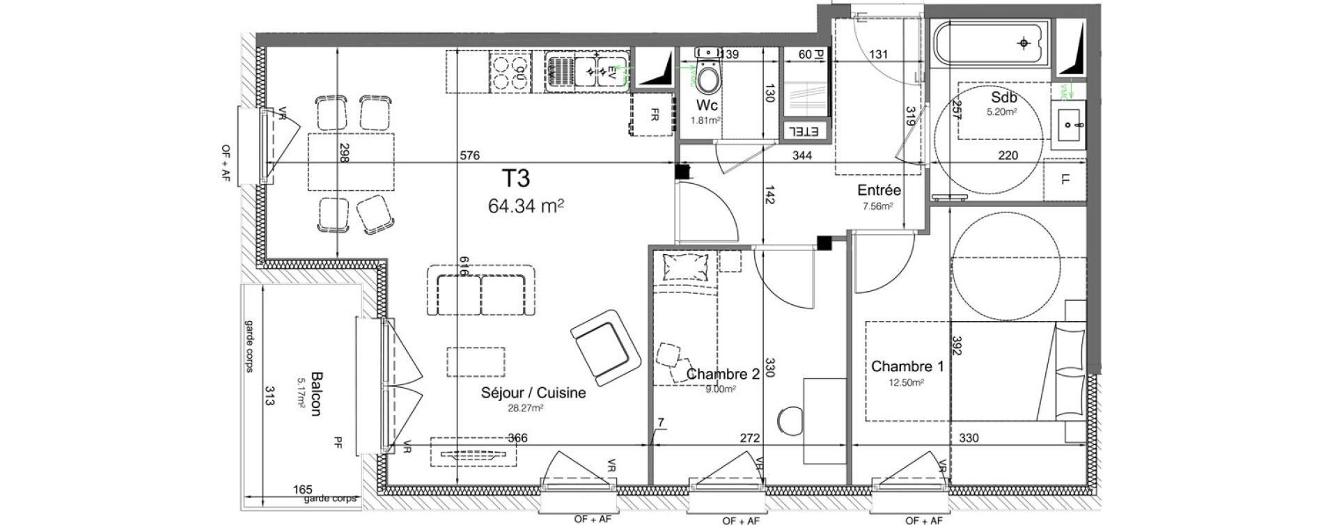 Appartement T3 de 64,34 m2 &agrave; Leers Centre