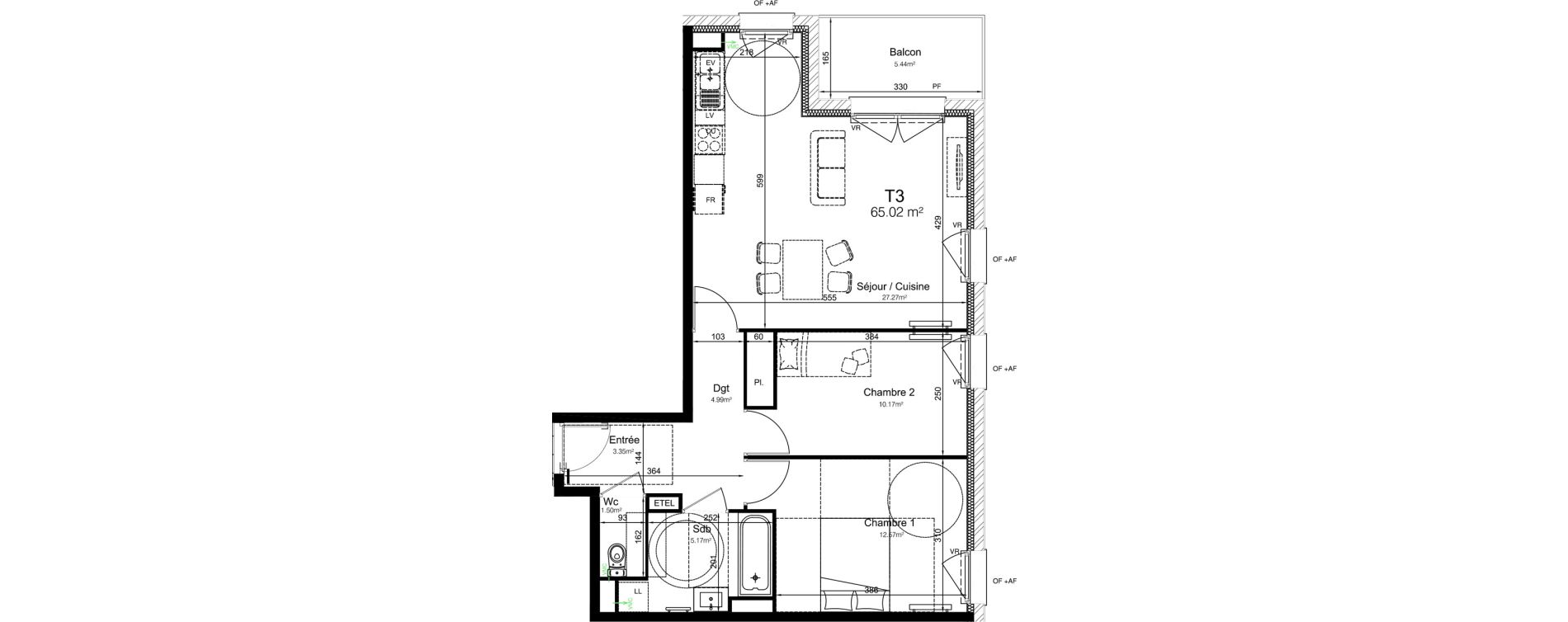 Appartement T3 de 65,02 m2 &agrave; Leers Centre