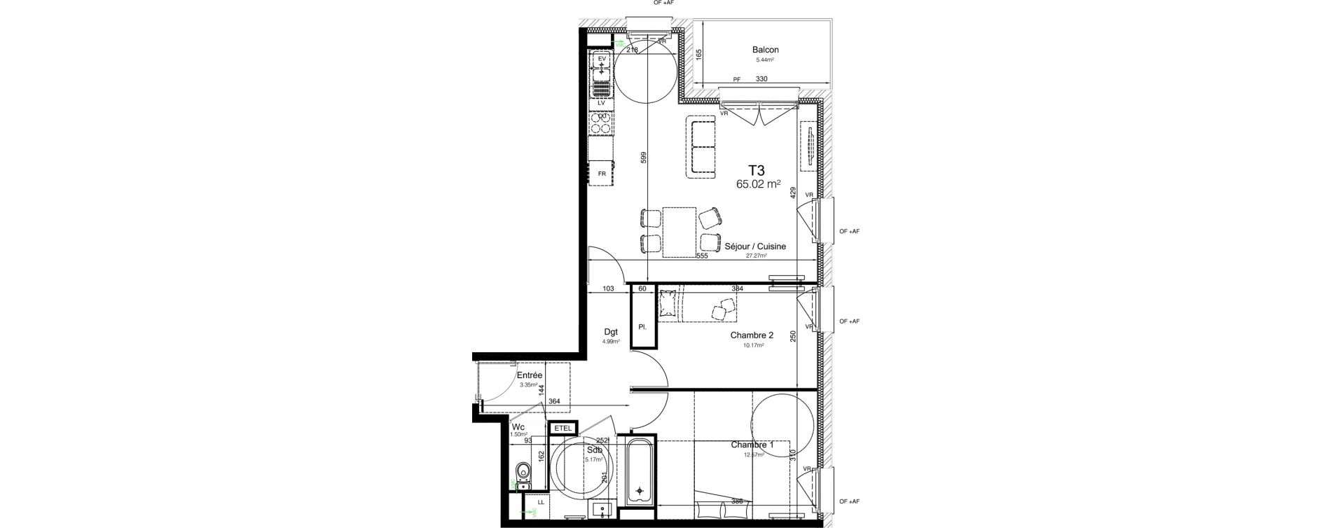 Appartement T3 de 65,02 m2 &agrave; Leers Centre