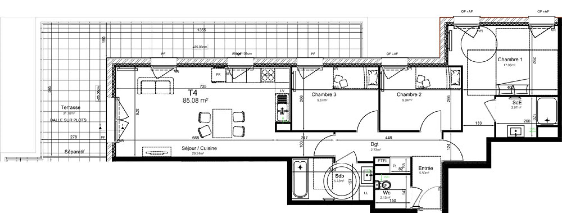 Appartement T4 de 85,08 m2 &agrave; Leers Centre