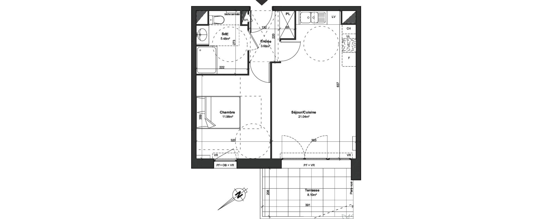 Appartement T2 de 42,18 m2 &agrave; Lesquin Centre