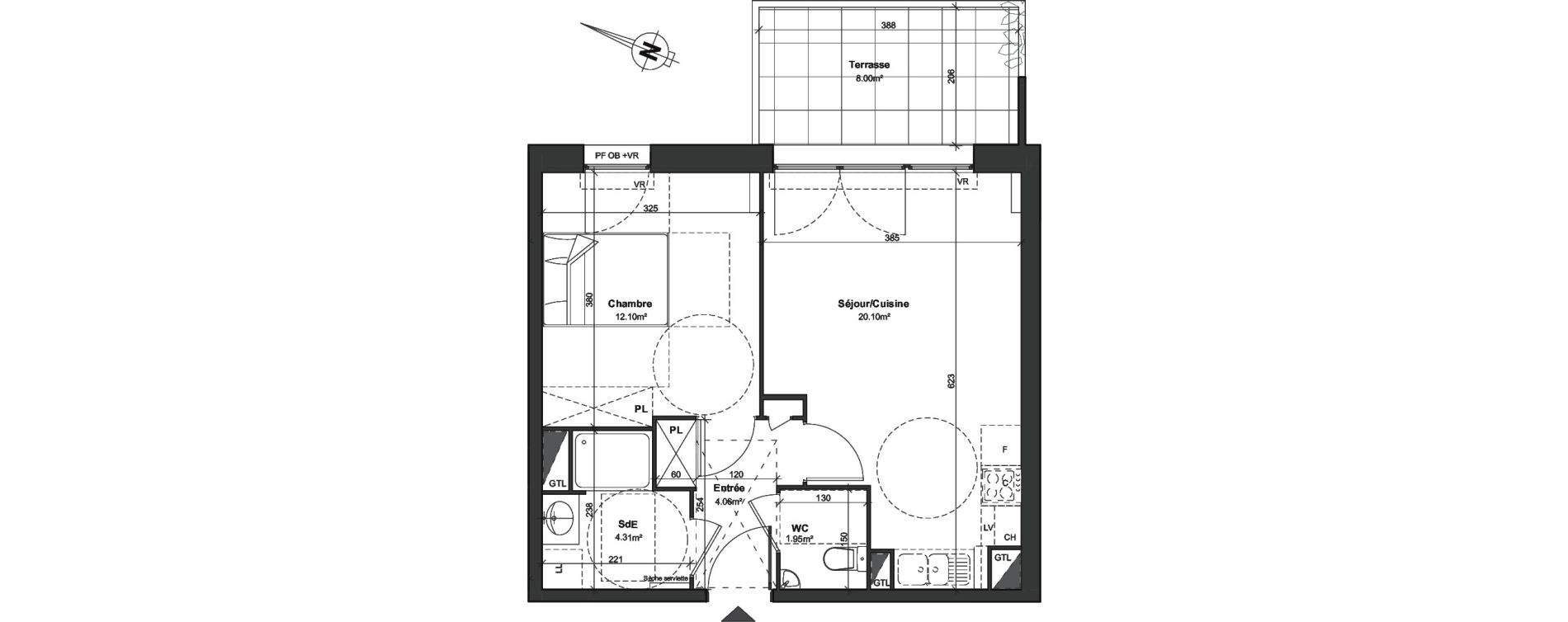 Appartement T2 de 42,52 m2 &agrave; Lesquin Centre