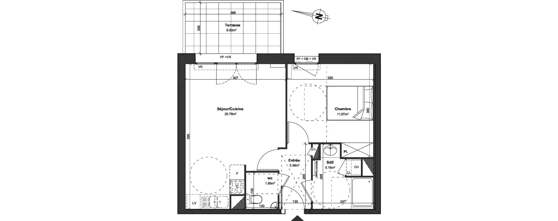 Appartement T2 de 43,22 m2 &agrave; Lesquin Centre