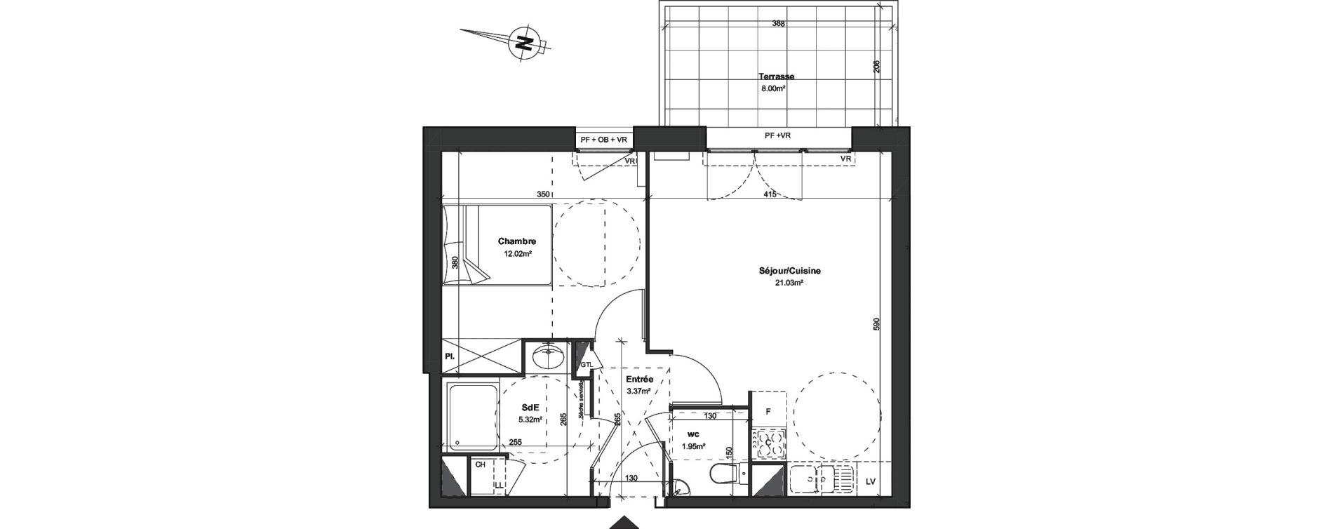 Appartement T2 de 43,69 m2 &agrave; Lesquin Centre