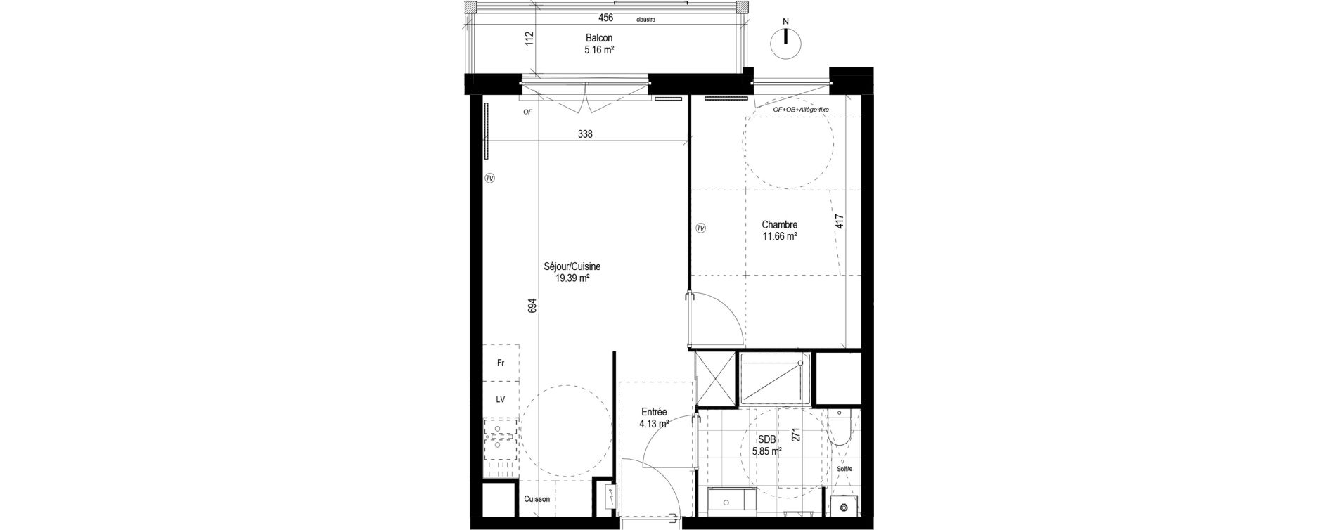 Appartement T2 de 41,03 m2 &agrave; Lesquin Centre