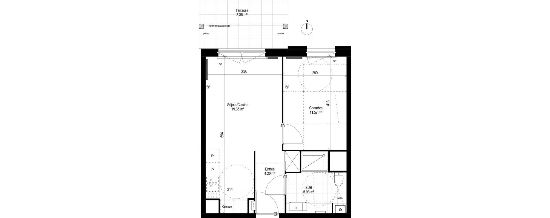 Appartement T2 de 41,05 m2 &agrave; Lesquin Centre