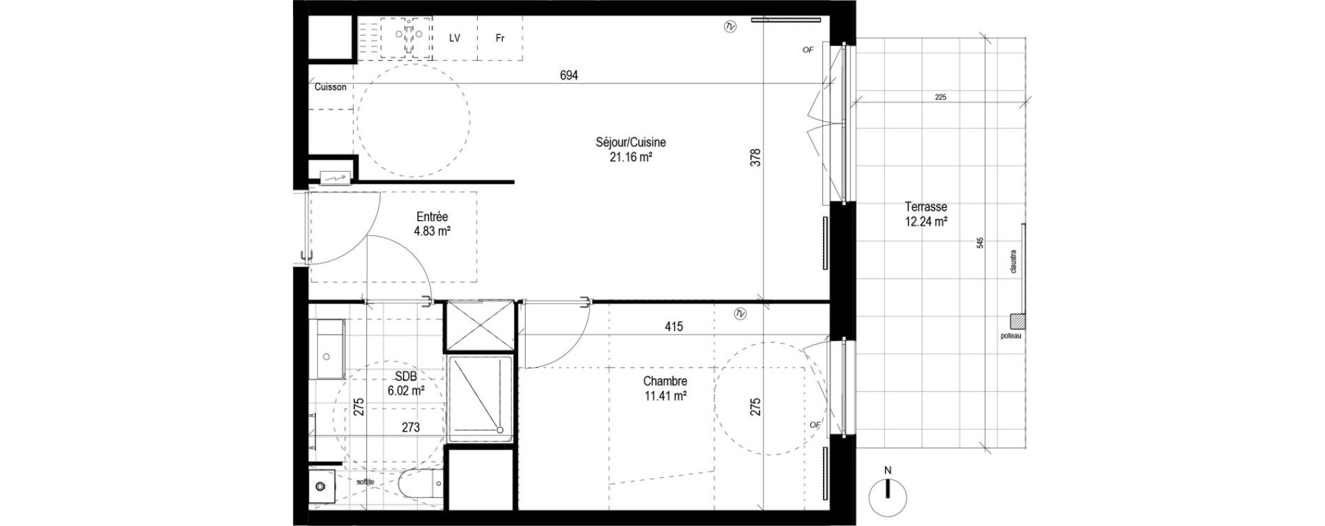 Appartement T2 de 43,42 m2 &agrave; Lesquin Centre