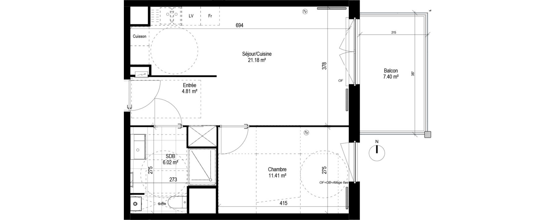 Appartement T2 de 43,42 m2 &agrave; Lesquin Centre