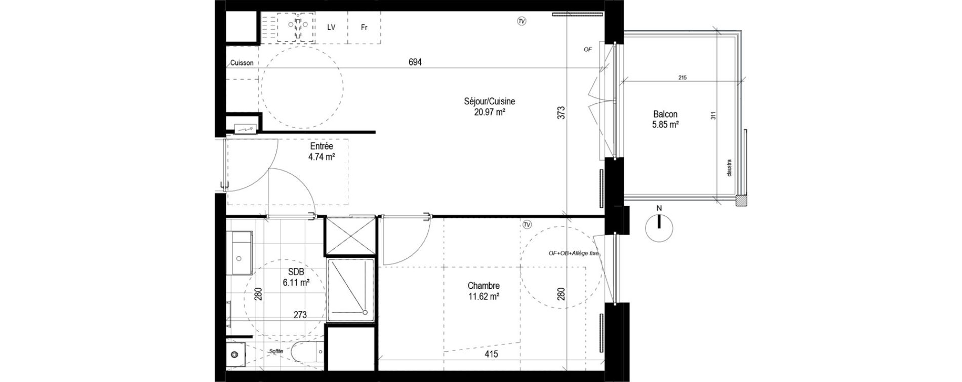 Appartement T2 de 43,44 m2 &agrave; Lesquin Centre