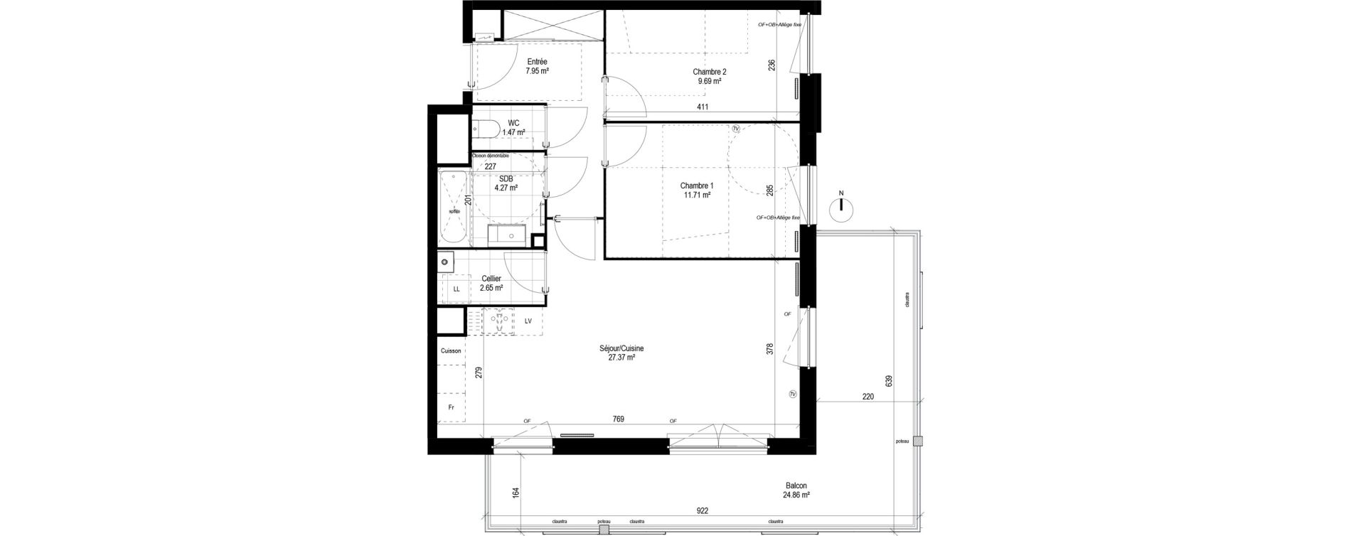 Appartement T3 de 65,11 m2 &agrave; Lesquin Centre