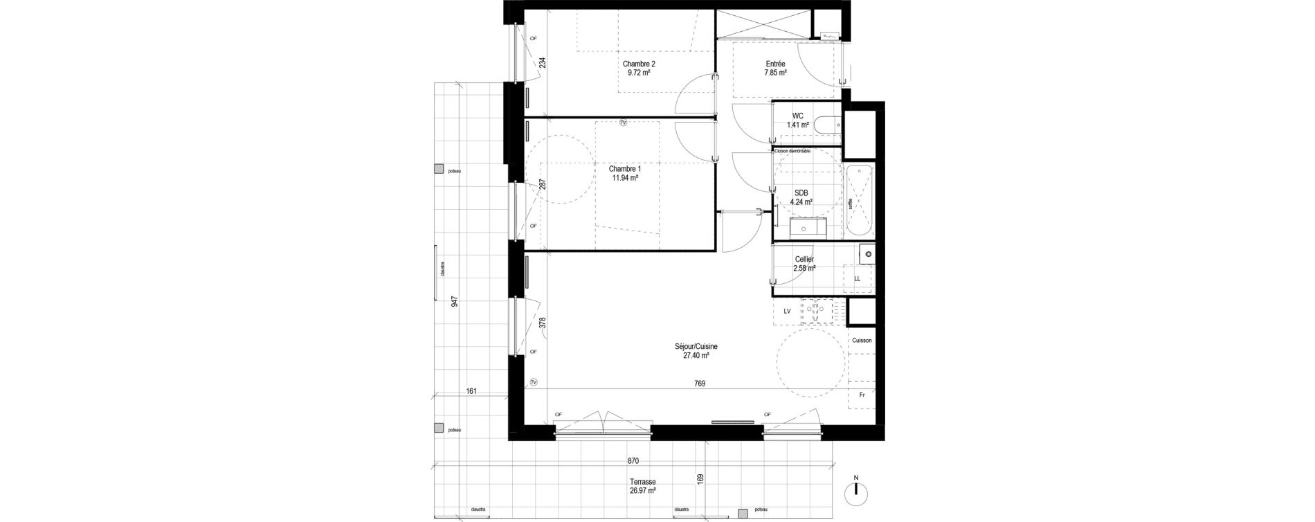 Appartement T3 de 65,14 m2 &agrave; Lesquin Centre