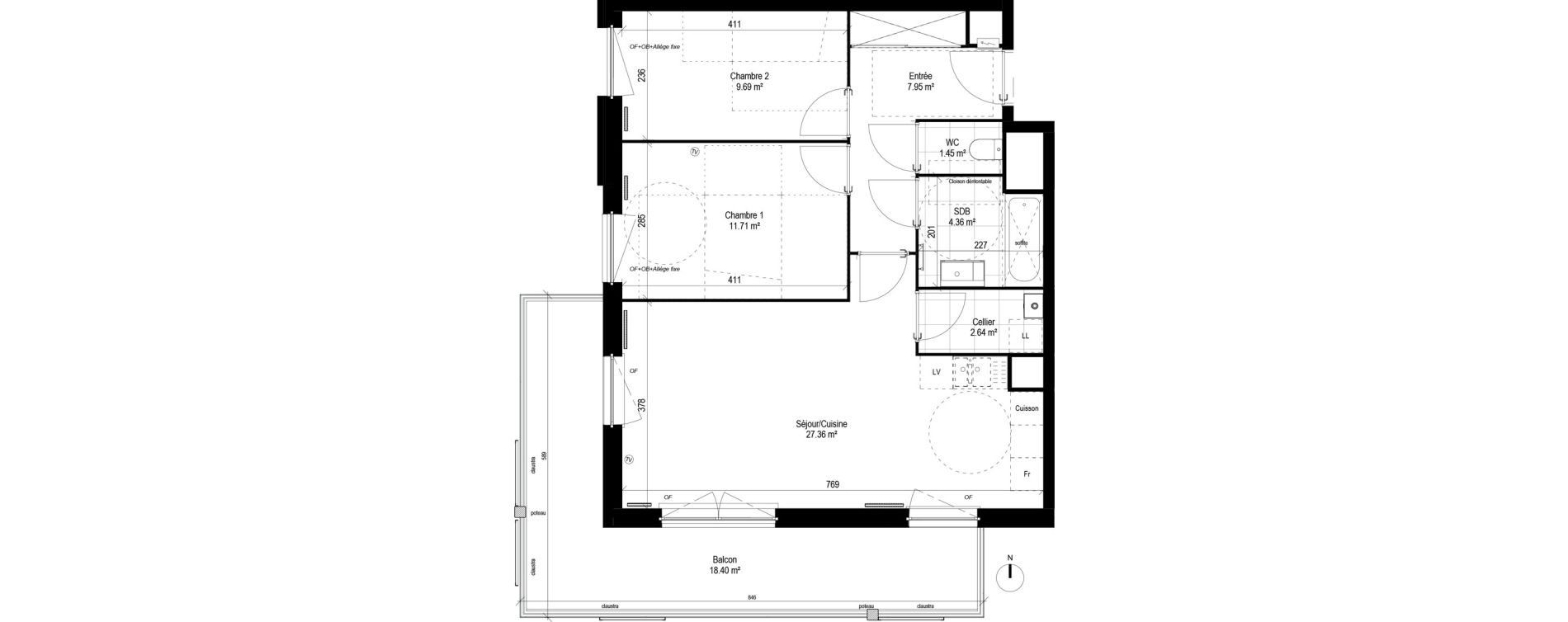Appartement T3 de 65,16 m2 &agrave; Lesquin Centre