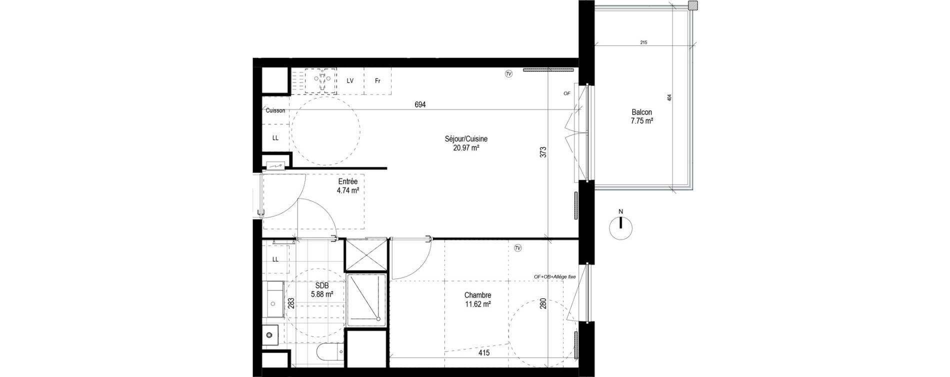 Appartement T2 de 43,21 m2 &agrave; Lesquin Centre