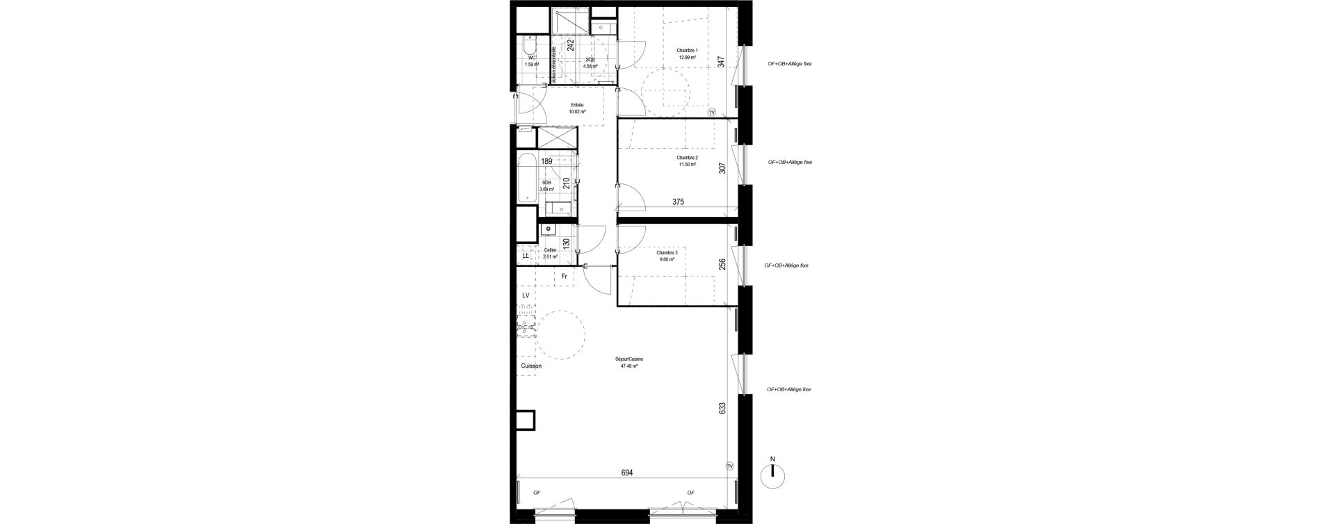 Appartement T4 de 103,46 m2 &agrave; Lesquin Centre