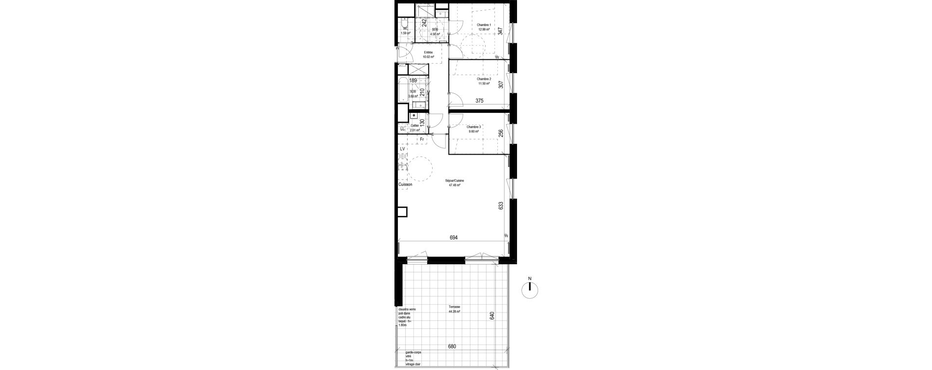 Appartement T4 de 103,46 m2 &agrave; Lesquin Centre