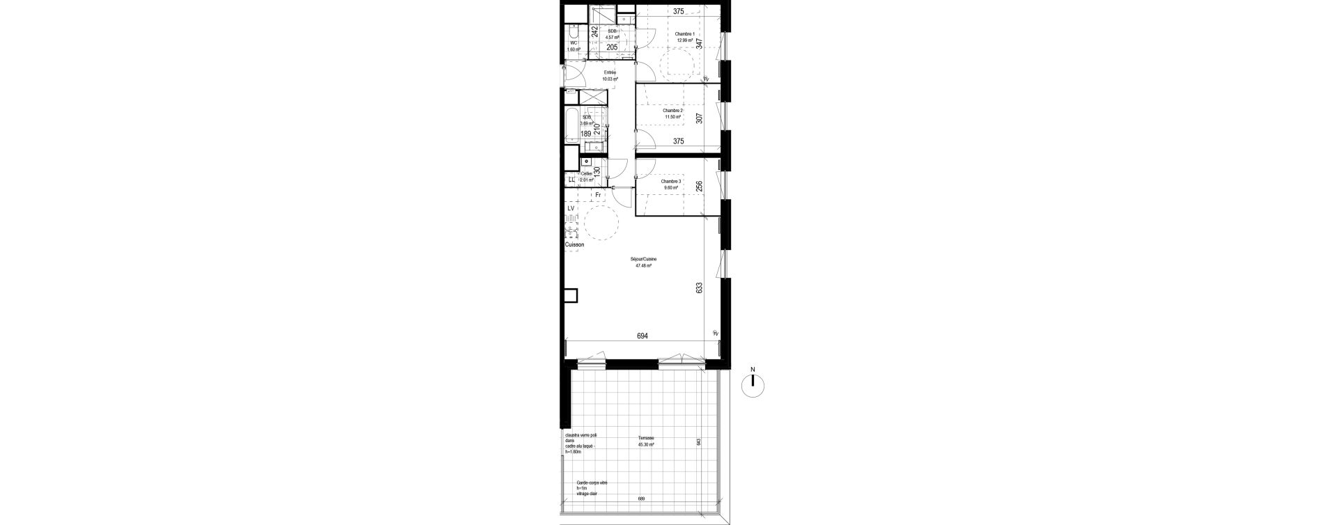 Appartement T4 de 103,47 m2 &agrave; Lesquin Centre