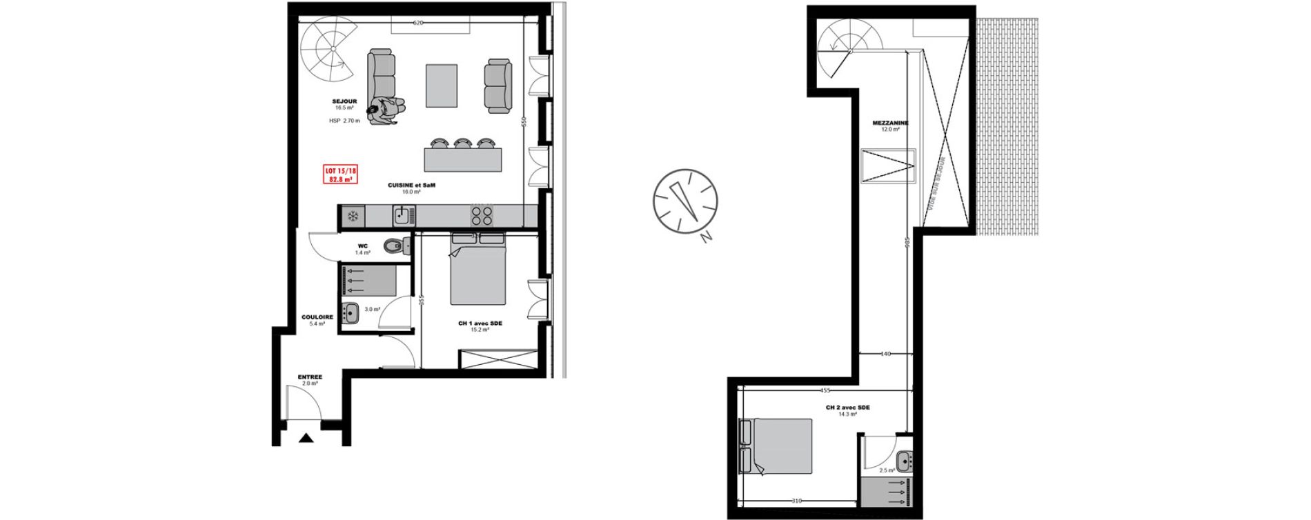 Duplex T3 de 82,80 m2 &agrave; Lille Centre
