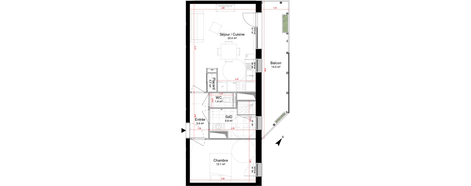 Appartement T2 de 47,00 m2 &agrave; Lille Centre