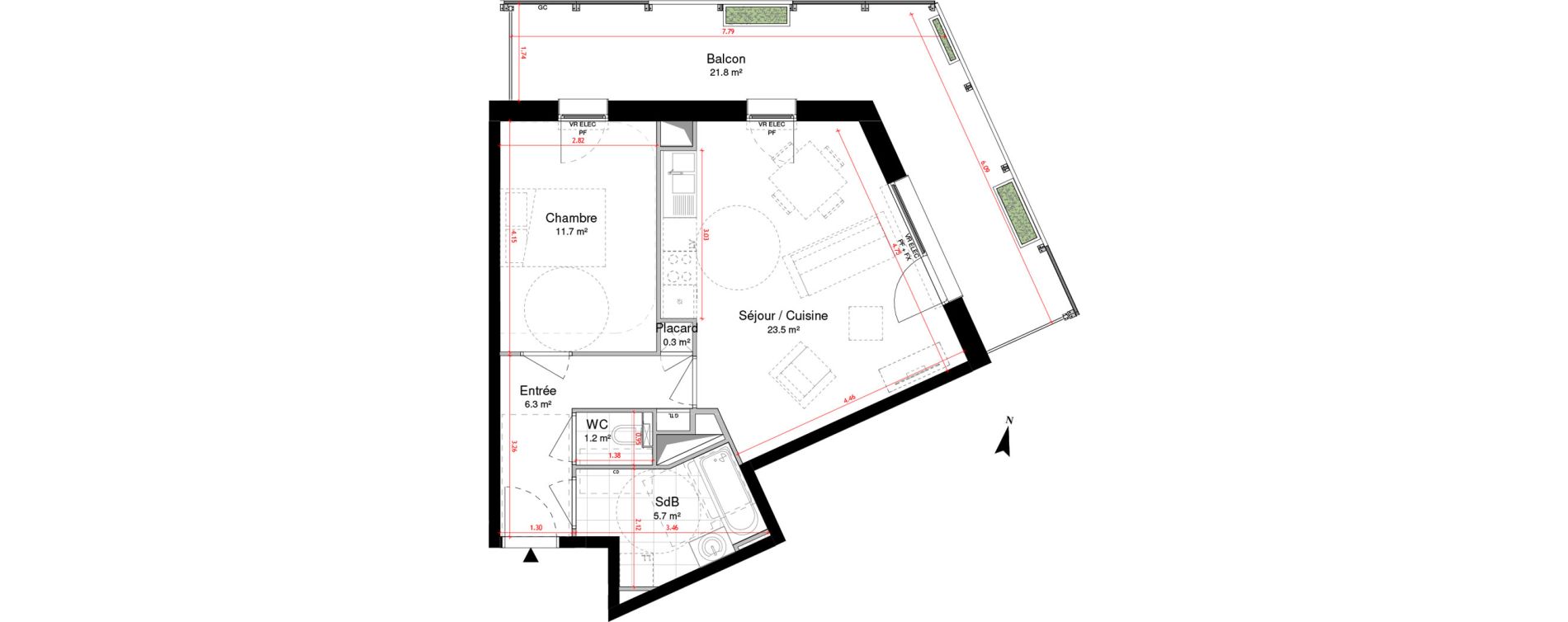 Appartement T2 de 48,70 m2 &agrave; Lille Centre