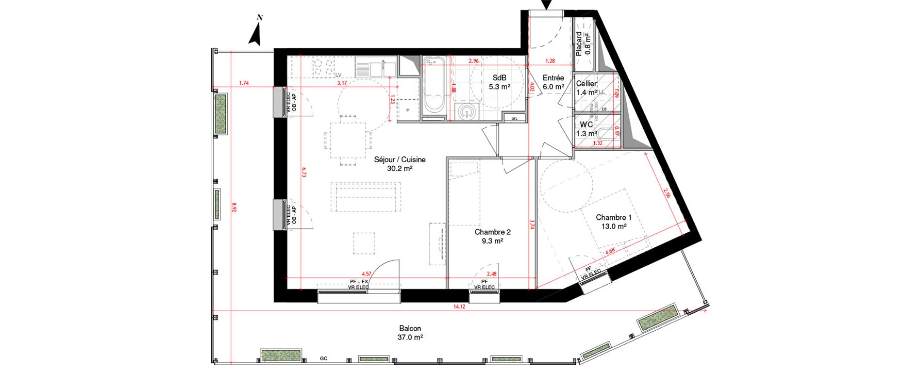 Appartement T3 de 67,30 m2 &agrave; Lille Centre