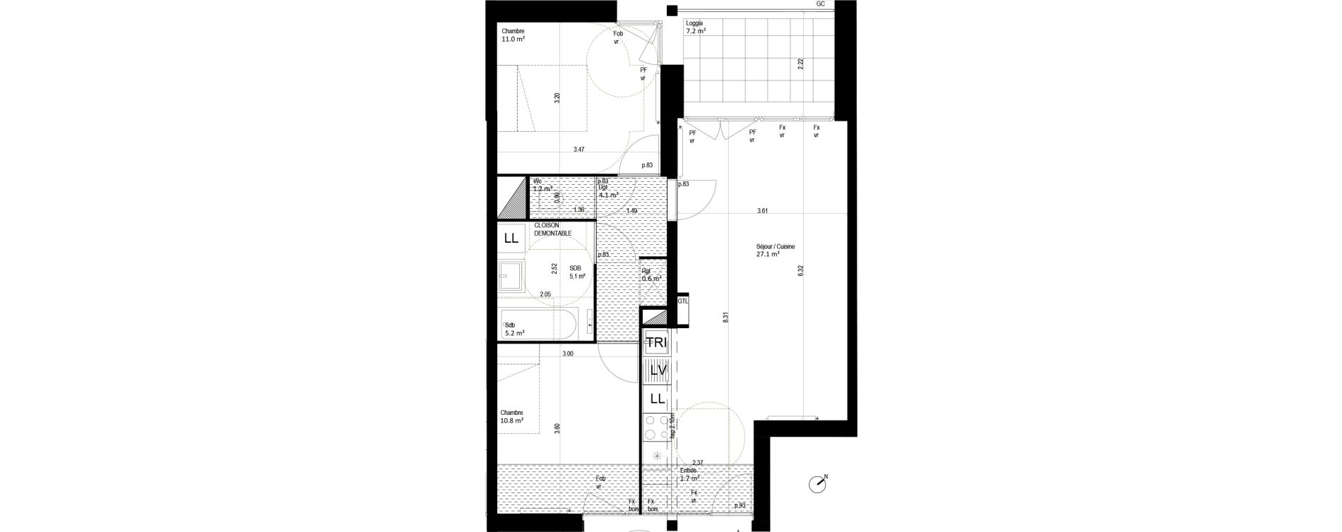 Appartement T3 de 61,70 m2 &agrave; Lille Bois blancs