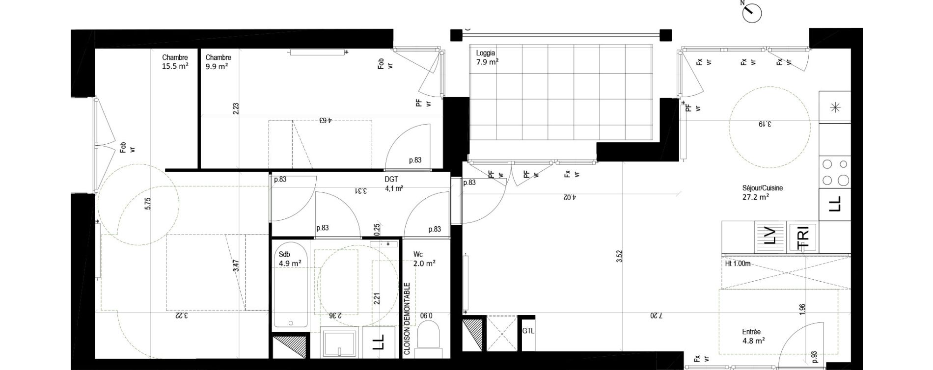 Appartement T3 de 68,40 m2 &agrave; Lille Bois blancs