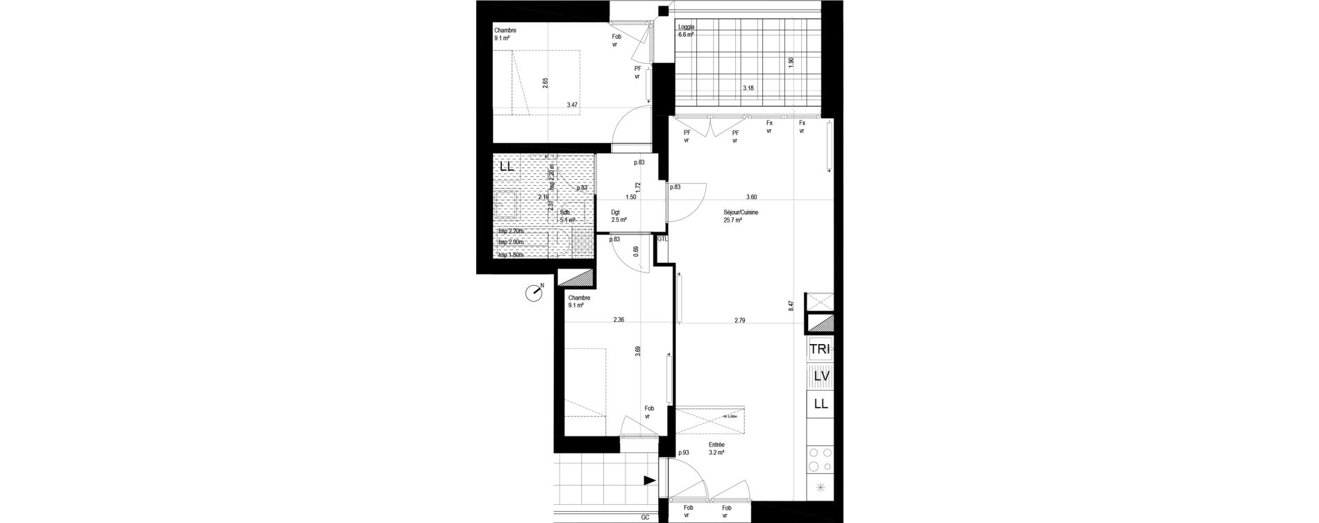 Appartement T3 de 54,70 m2 &agrave; Lille Bois blancs