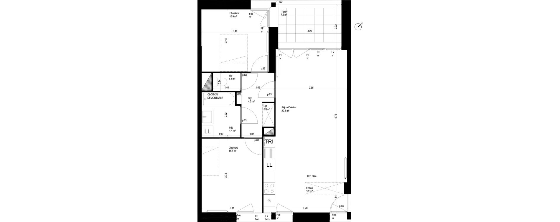Appartement T3 de 66,10 m2 &agrave; Lille Bois blancs