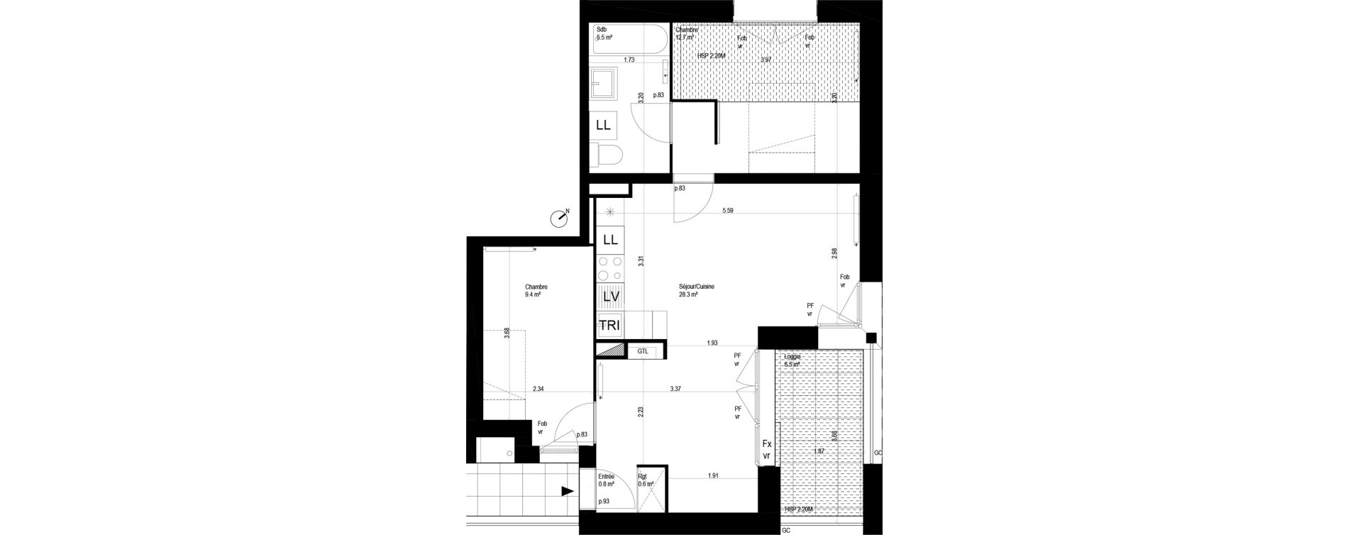 Appartement T3 de 57,30 m2 &agrave; Lille Bois blancs