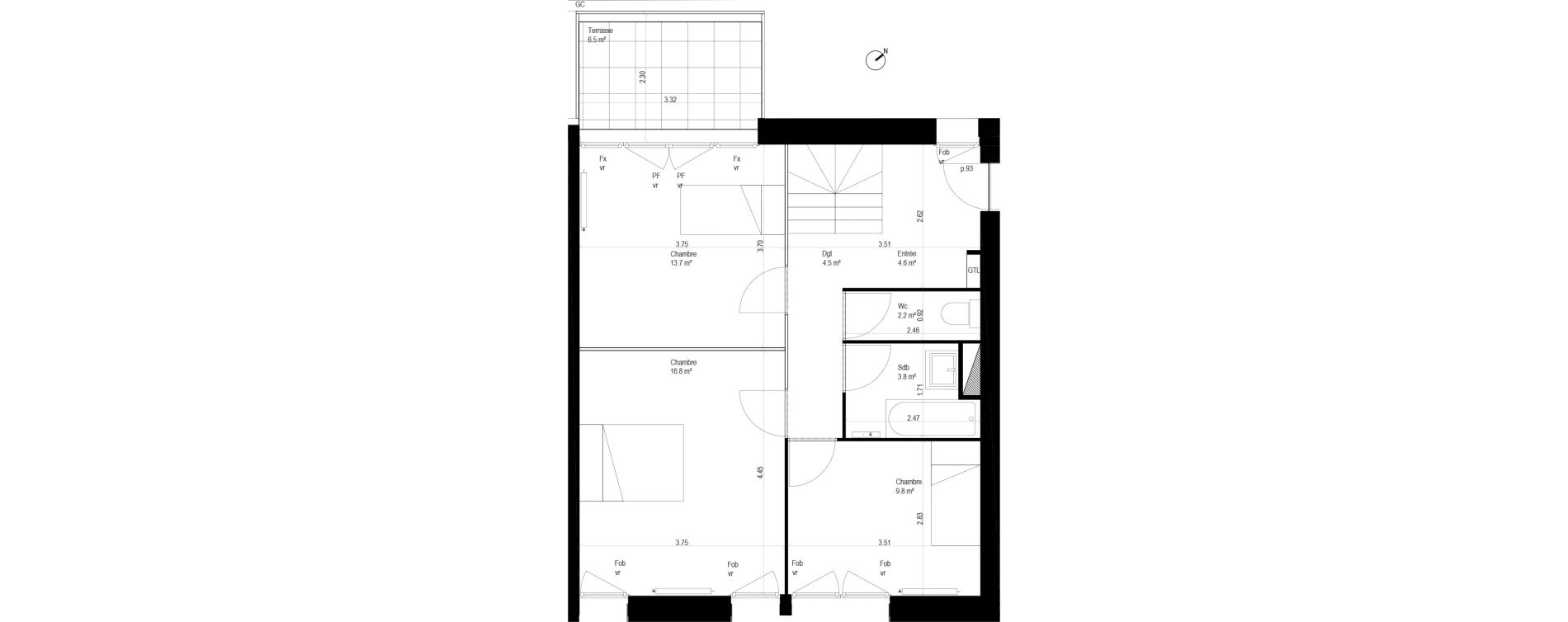 Duplex T4 de 111,10 m2 &agrave; Lille Bois blancs